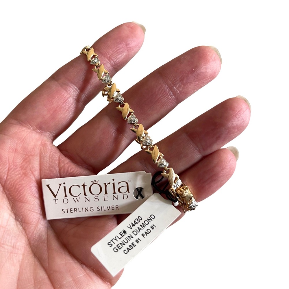 Victoria Townsend Diamond Bracelet Women 7in Gold Tone Sterling Silver XO Heart